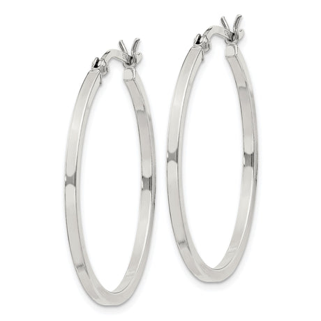 Sterling Silver Hoop Earrings, Flat Polished Design with Hinged Backs for Women