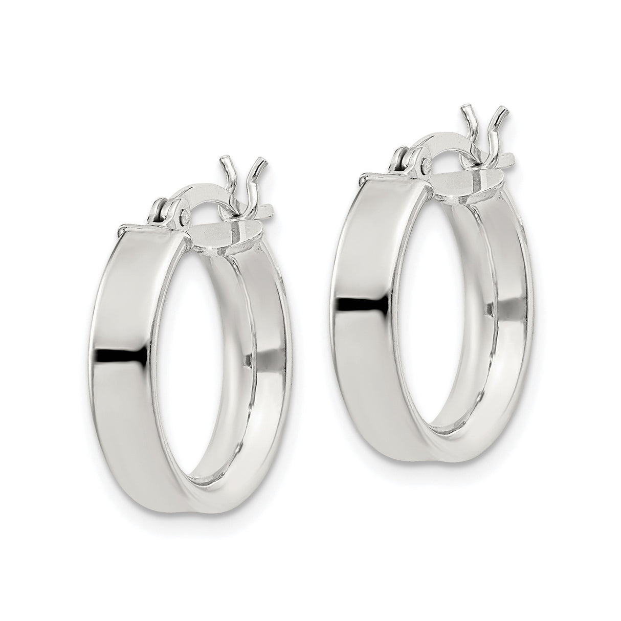 Sterling Silver Hoop Earrings with Latch Back, Classic Round Polished Minimalist Style
