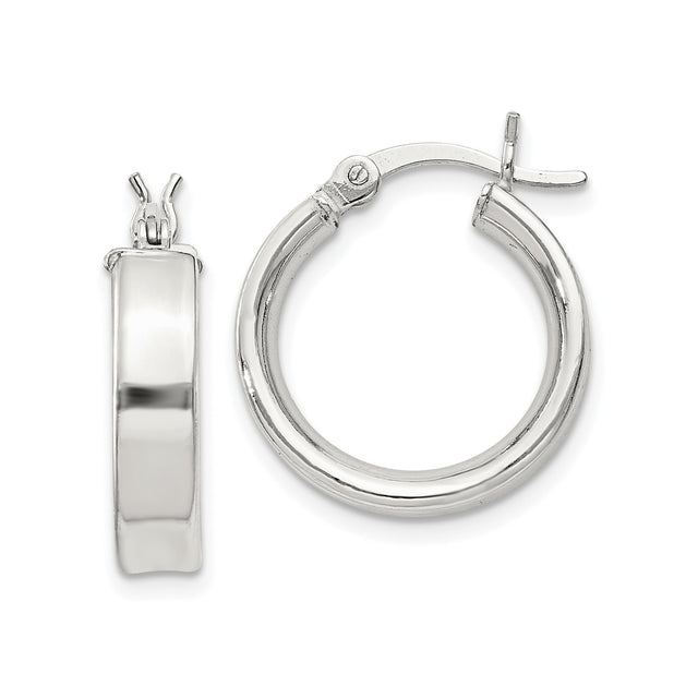 Sterling Silver Hoop Earrings with Latch Back, Classic Round Polished Minimalist Style