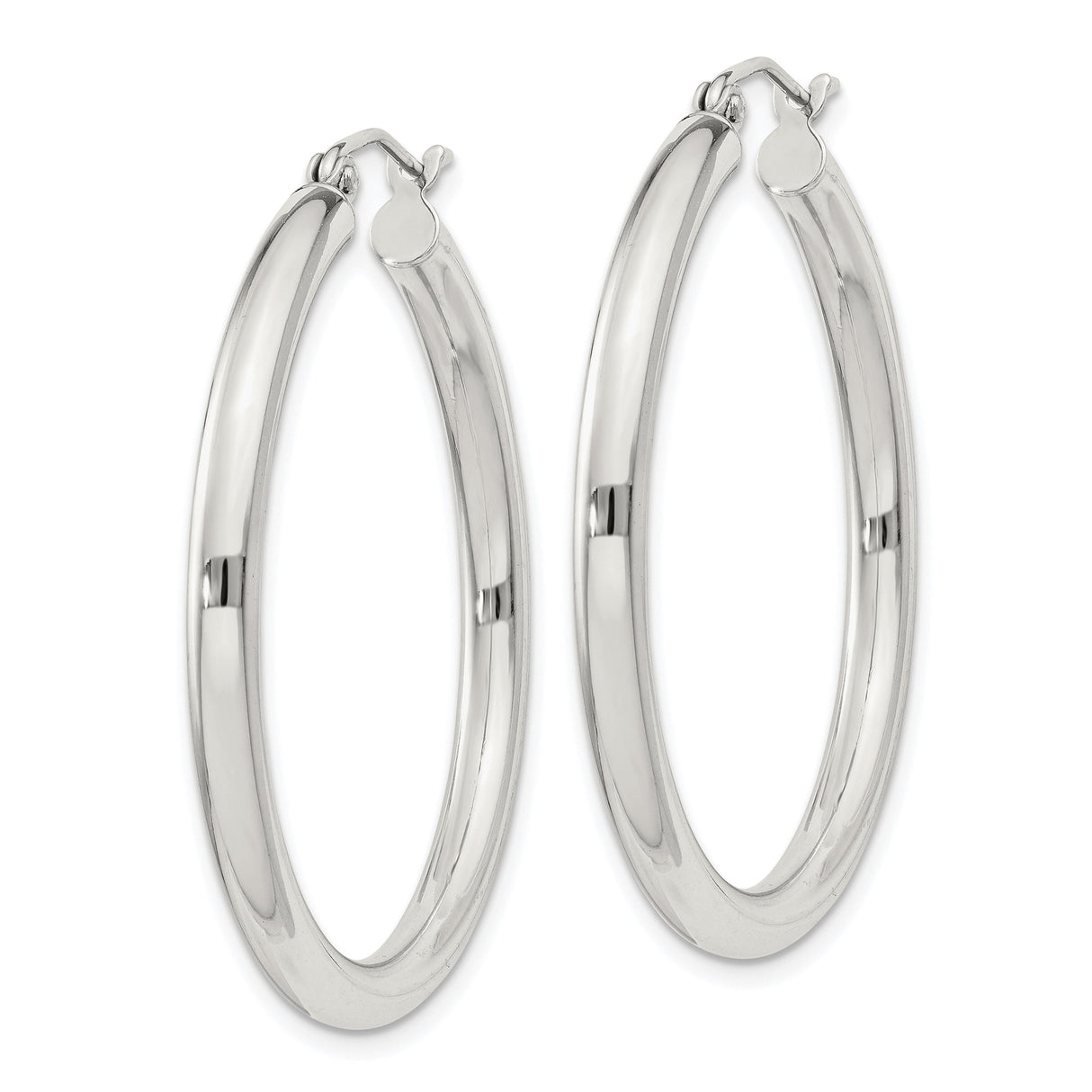 Sterling Silver Hoop Earrings, Classic Round Smooth Polished Lightweight Design for Women