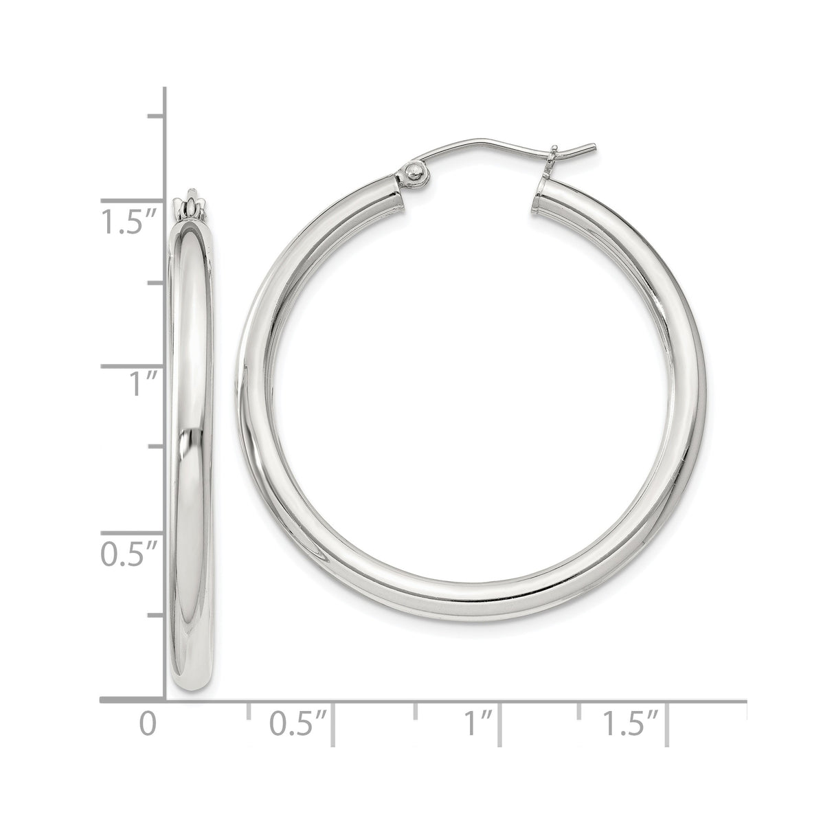 Sterling Silver Hoop Earrings, Classic Round Smooth Polished Lightweight Design for Women