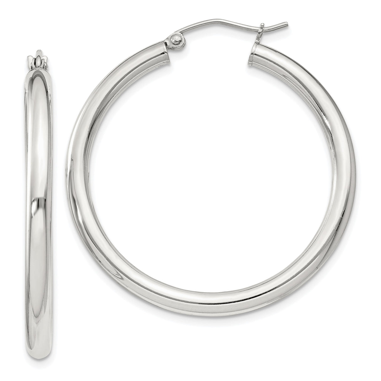 Sterling Silver Hoop Earrings, Classic Round Smooth Polished Lightweight Design for Women
