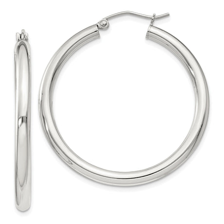 Sterling Silver Hoop Earrings, Classic Round Smooth Polished Lightweight Design for Women