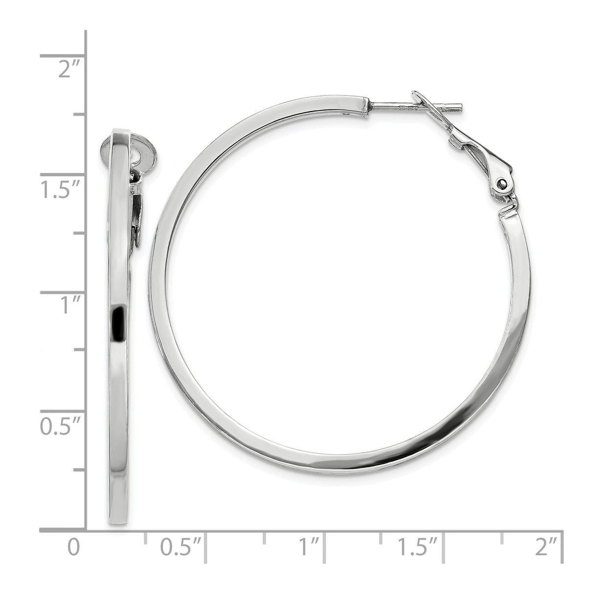 Sterling Silver Hoop Earrings, Polished Round Latch Back, Rhodium Plated Minimalist Design