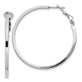 Sterling Silver Hoop Earrings, Polished Round Latch Back, Rhodium Plated Minimalist Design