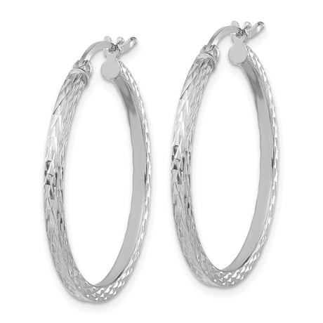 Sterling Silver Hoop Earrings, Diamond Cut Textured Medium Round Lightweight Design