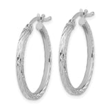 Sterling Silver Hoop Earrings, Diamond Cut Textured Square Tube, Lightweight Classic Design