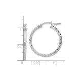 Sterling Silver Hoop Earrings, Diamond Cut Textured Square Tube, Lightweight Classic Design