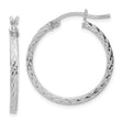 Sterling Silver Hoop Earrings, Diamond Cut Textured Square Tube, Lightweight Classic Design