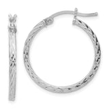 Sterling Silver Hoop Earrings, Diamond Cut Textured Square Tube, Lightweight Classic Design