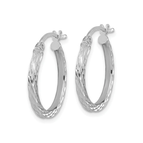 Sterling Silver Hoop Earrings, Diamond Cut Textured Finish, Medium Lightweight Square Tube Design