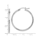 Sterling Silver Hoop Earrings, Textured Diamond-Cut Round Design with Polished Finish
