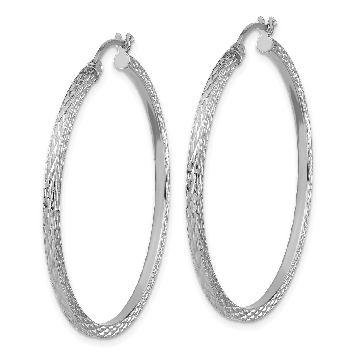Sterling Silver Hoop Earrings with Diamond-Cut and Textured Finish, Latch-Back Closure