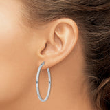 Sterling Silver Hoop Earrings with Diamond-Cut and Textured Finish, Latch-Back Closure