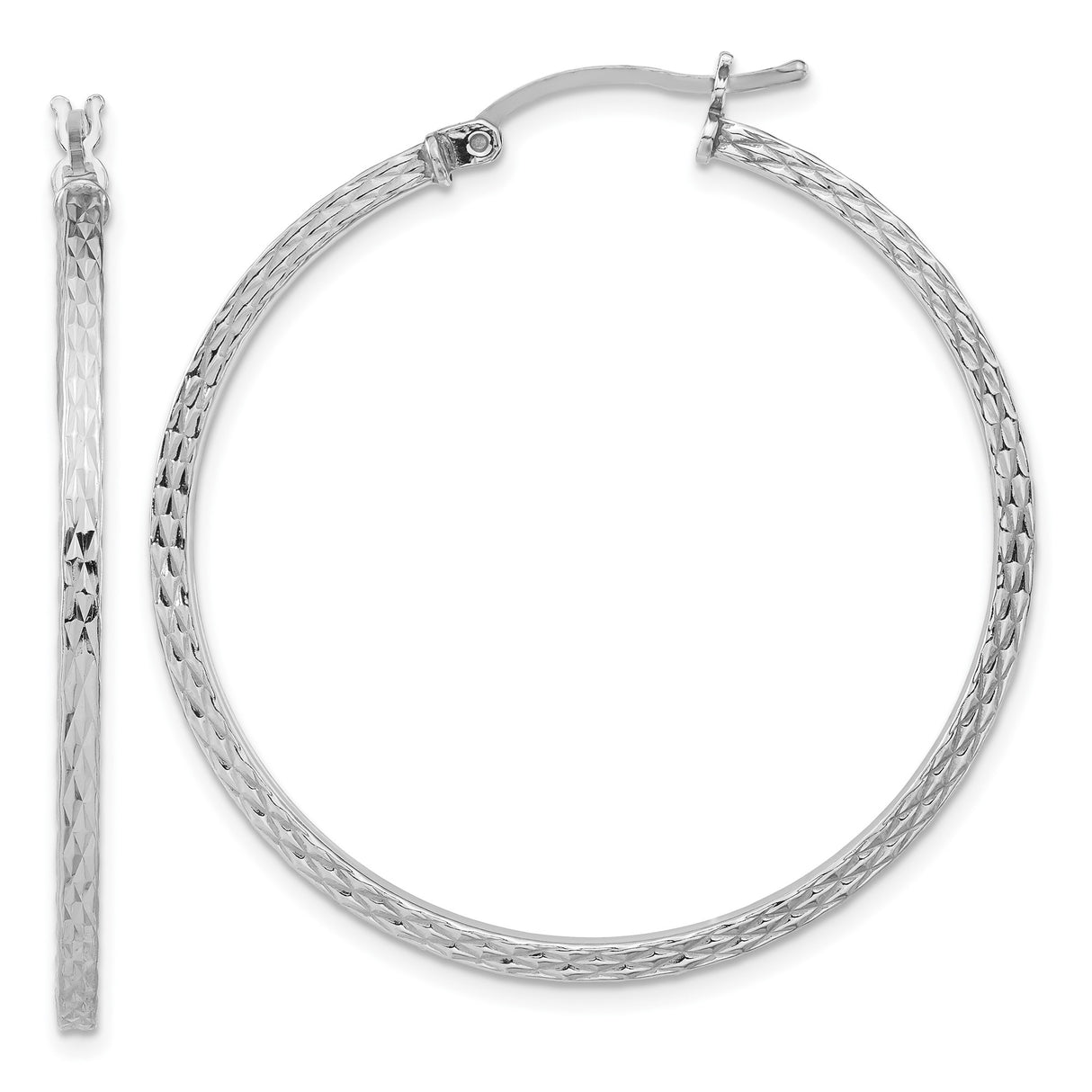 Sterling Silver Hoop Earrings with Diamond-Cut and Textured Finish, Latch-Back Closure