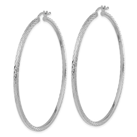 Sterling Silver Hoop Earrings, Diamond Cut Textured Large Round Tube Style for Women
