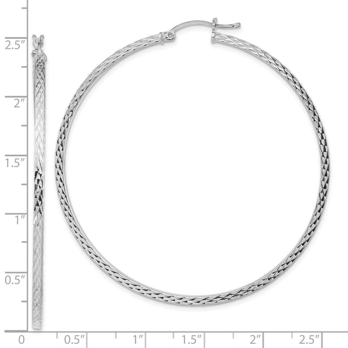 Sterling Silver Hoop Earrings, Diamond Cut Textured Large Round Tube Style for Women