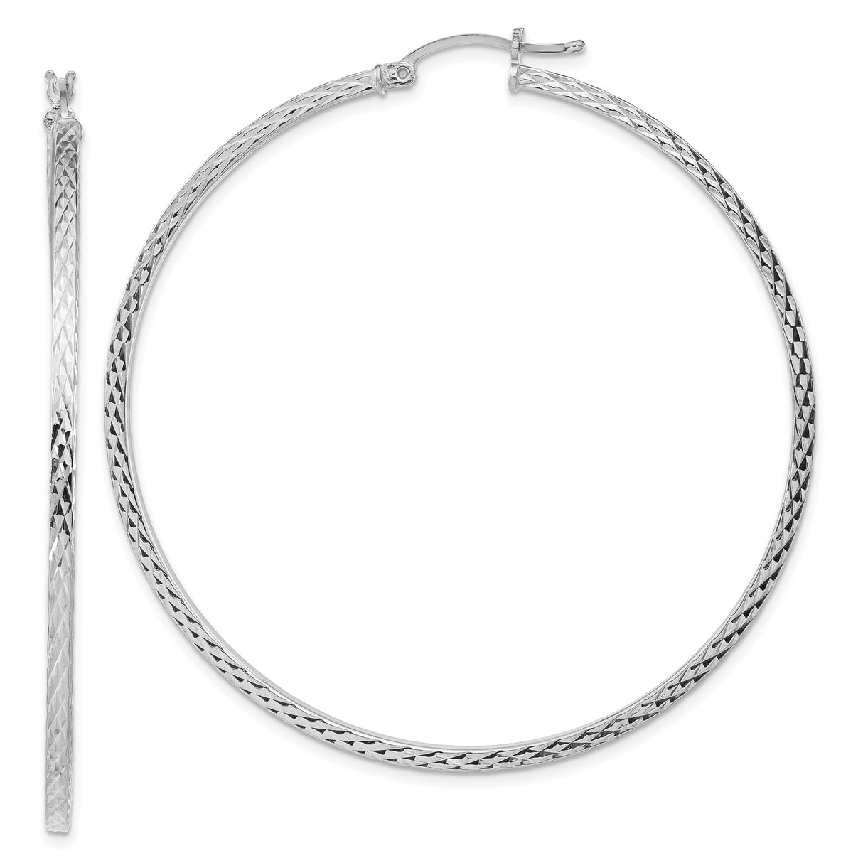 Sterling Silver Hoop Earrings, Diamond Cut Textured Large Round Tube Style for Women