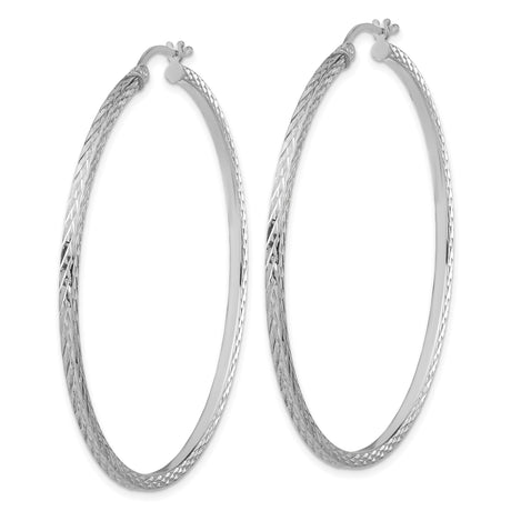 Sterling Silver Hoop Earrings, Diamond Cut Textured Lightweight Tube Design for Women