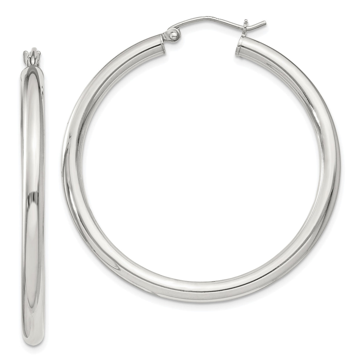 Sterling Silver Hoop Earrings, 3mm Round Minimalist Design with Polished Finish, Hinged Clasp