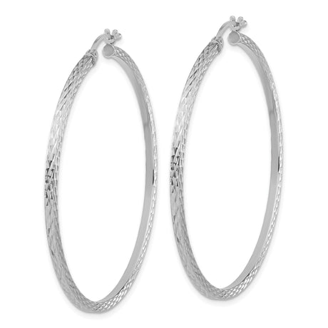 Sterling Silver Hoop Earrings, Diamond Cut Textured Round Tube Style, Lightweight and Polished