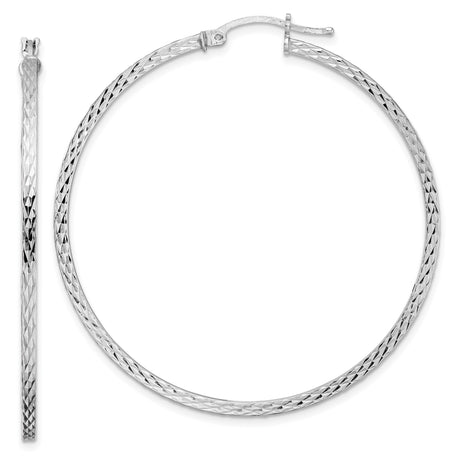Sterling Silver Hoop Earrings, Diamond Cut Textured Round Tube Style, Lightweight and Polished