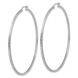 Sterling Silver Hoop Earrings, Textured Tube with Diamond-Cut Detail, Lightweight Large Circles