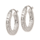 Sterling Silver Hoop Earrings, Textured Diamond Cut Square Hoops, Lightweight Rhodium Plated Finish
