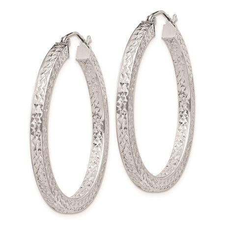 Sterling Silver Hoop Earrings, Diamond Cut Textured Round Hoops with Faceted Surface