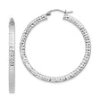 Sterling Silver Hoop Earrings, Large Textured Diamond Cut Rhodium Plated Polished Hoops