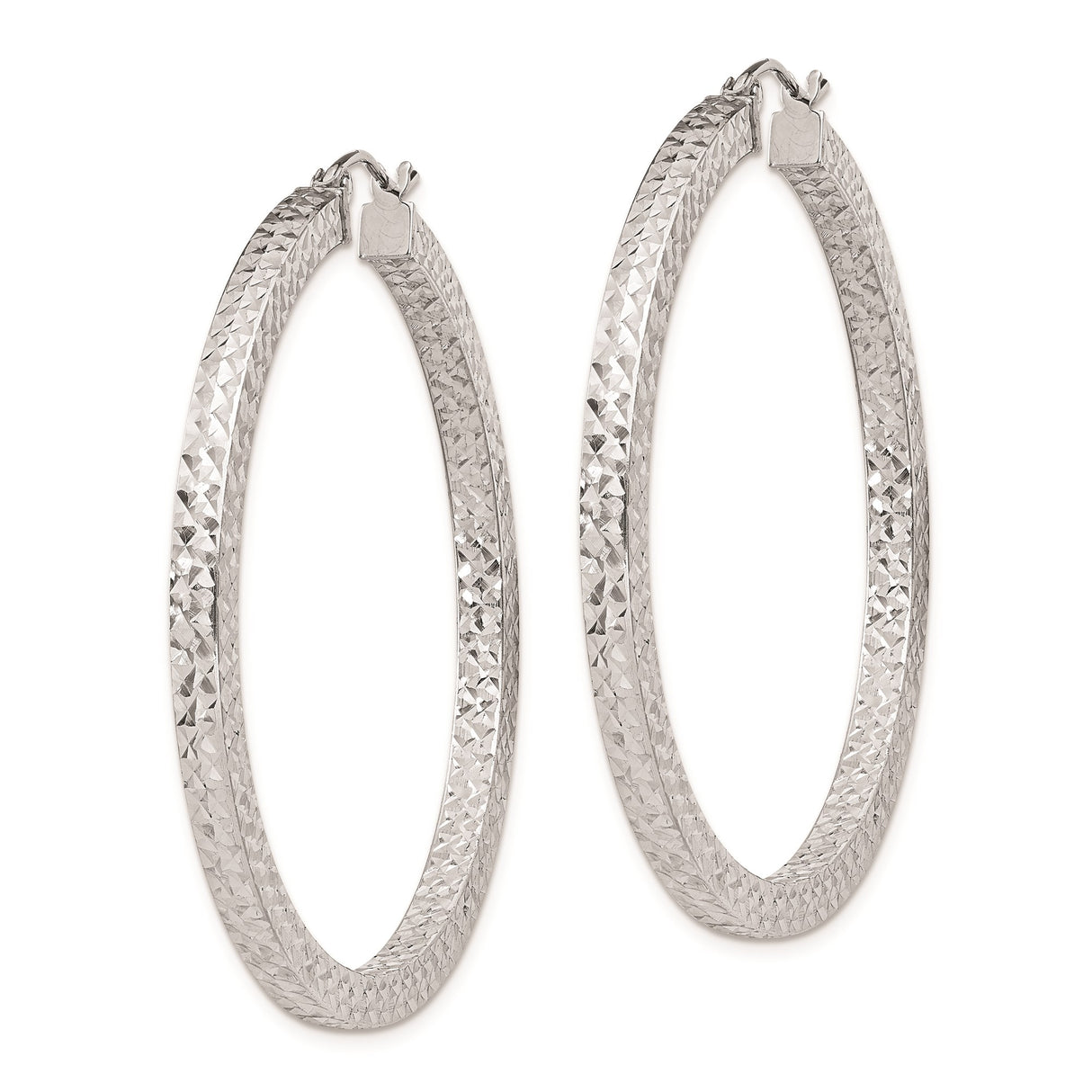 Sterling Silver Hoop Earrings, Large Diamond Cut Textured Round Hoops for Women