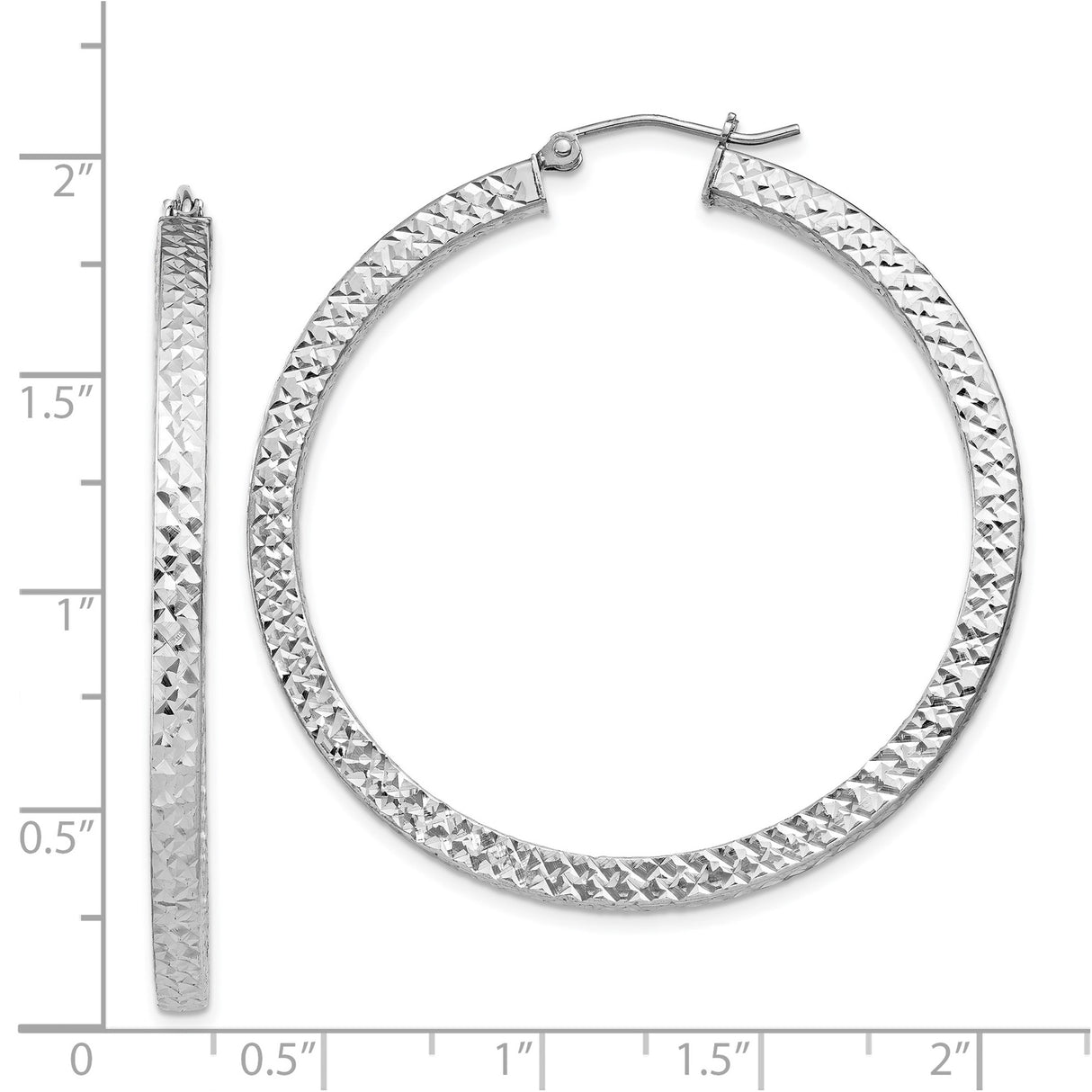 Sterling Silver Hoop Earrings, Large Diamond Cut Textured Round Hoops for Women