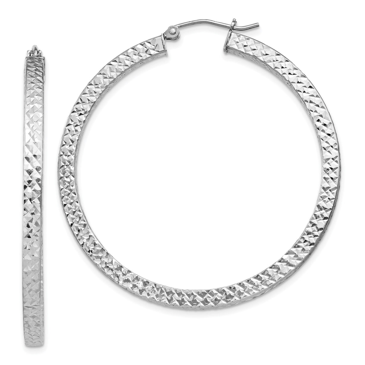 Sterling Silver Hoop Earrings, Large Diamond Cut Textured Round Hoops for Women