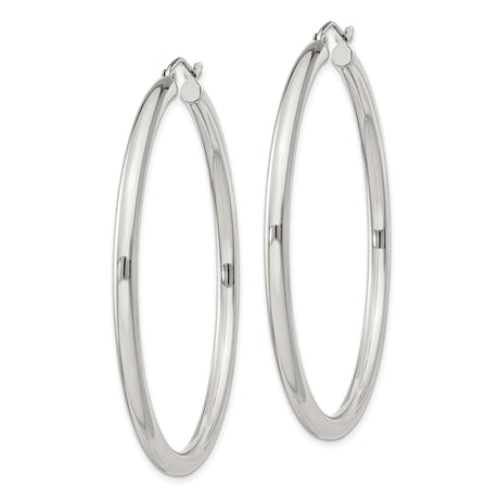 Sterling Silver Large Hoop Earrings, Classic Round Tube Design, Polished Finish, Lightweight Style