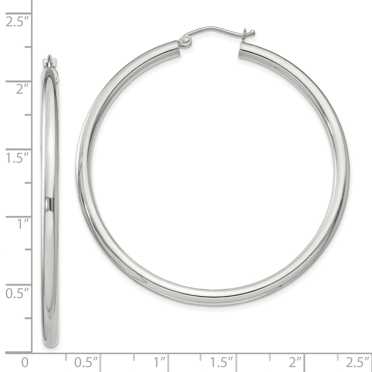 Sterling Silver Large Hoop Earrings, Classic Round Tube Design, Polished Finish, Lightweight Style