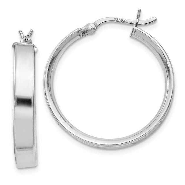 Sterling Silver Hoop Earrings, Rhodium Plated with Latch Back Closure, Minimalist Round Design