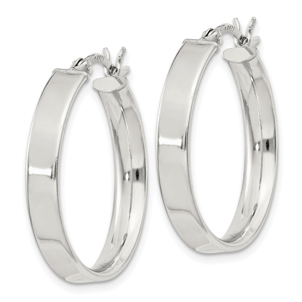 Sterling Silver Hoop Earrings with Flat Edge Design and Polished Finish