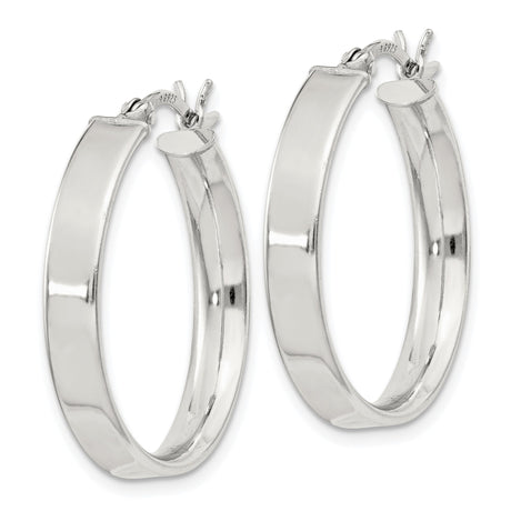Sterling Silver Hoop Earrings with Flat Edge Design and Polished Finish