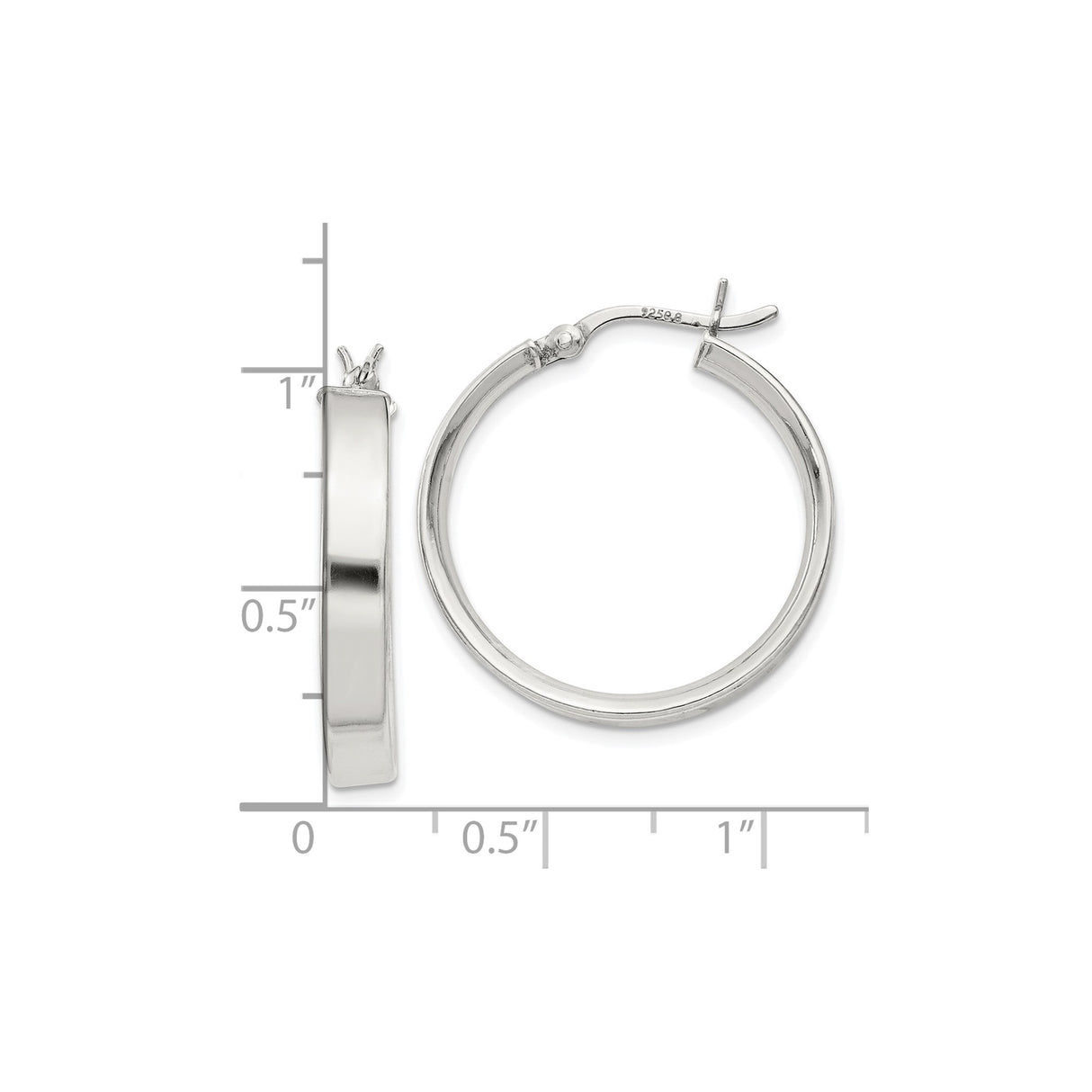 Sterling Silver Hoop Earrings with Flat Edge Design and Polished Finish