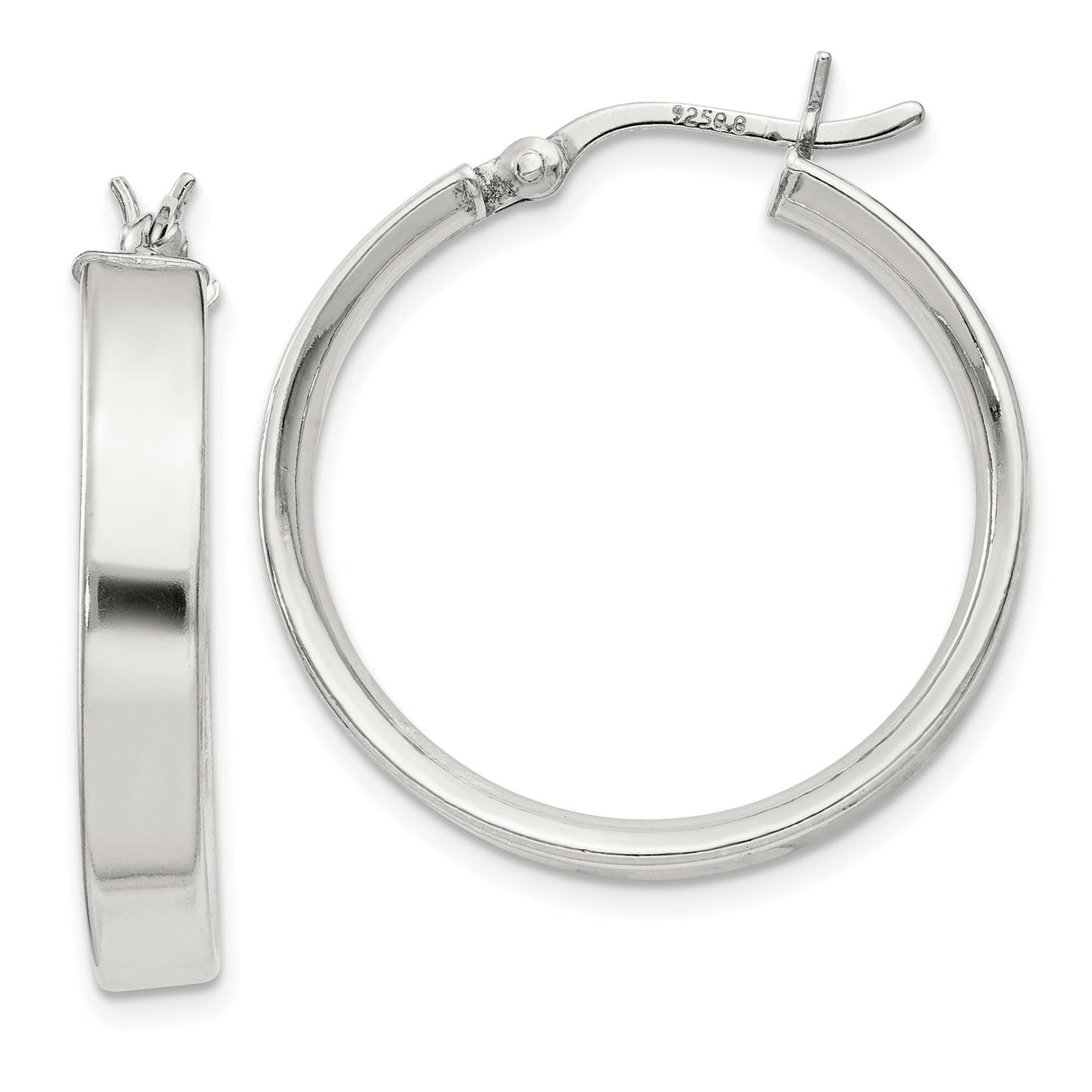 Sterling Silver Hoop Earrings with Flat Edge Design and Polished Finish