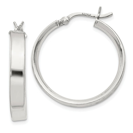 Sterling Silver Hoop Earrings with Flat Edge Design and Polished Finish