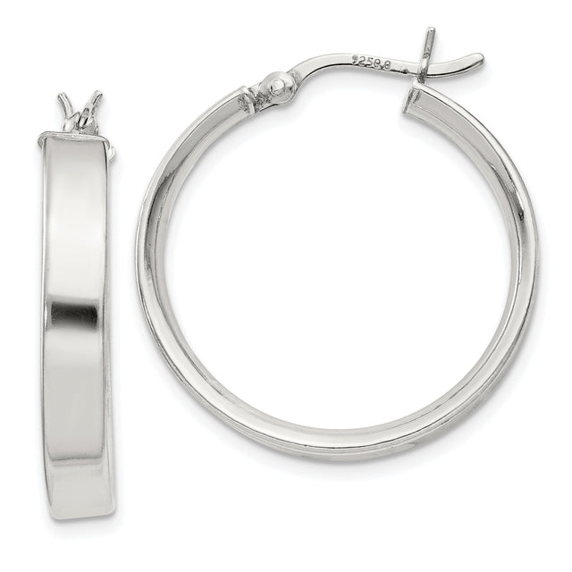 Sterling Silver Hoop Earrings with Flat Edge Design and Polished Finish