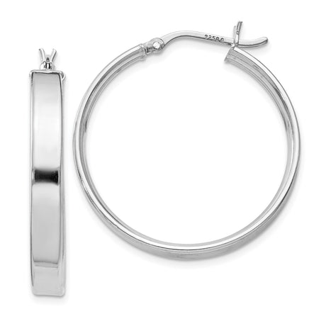 Sterling Silver Hoop Earrings with Smooth Shiny Finish, Classic Minimalist Latch-Back Design