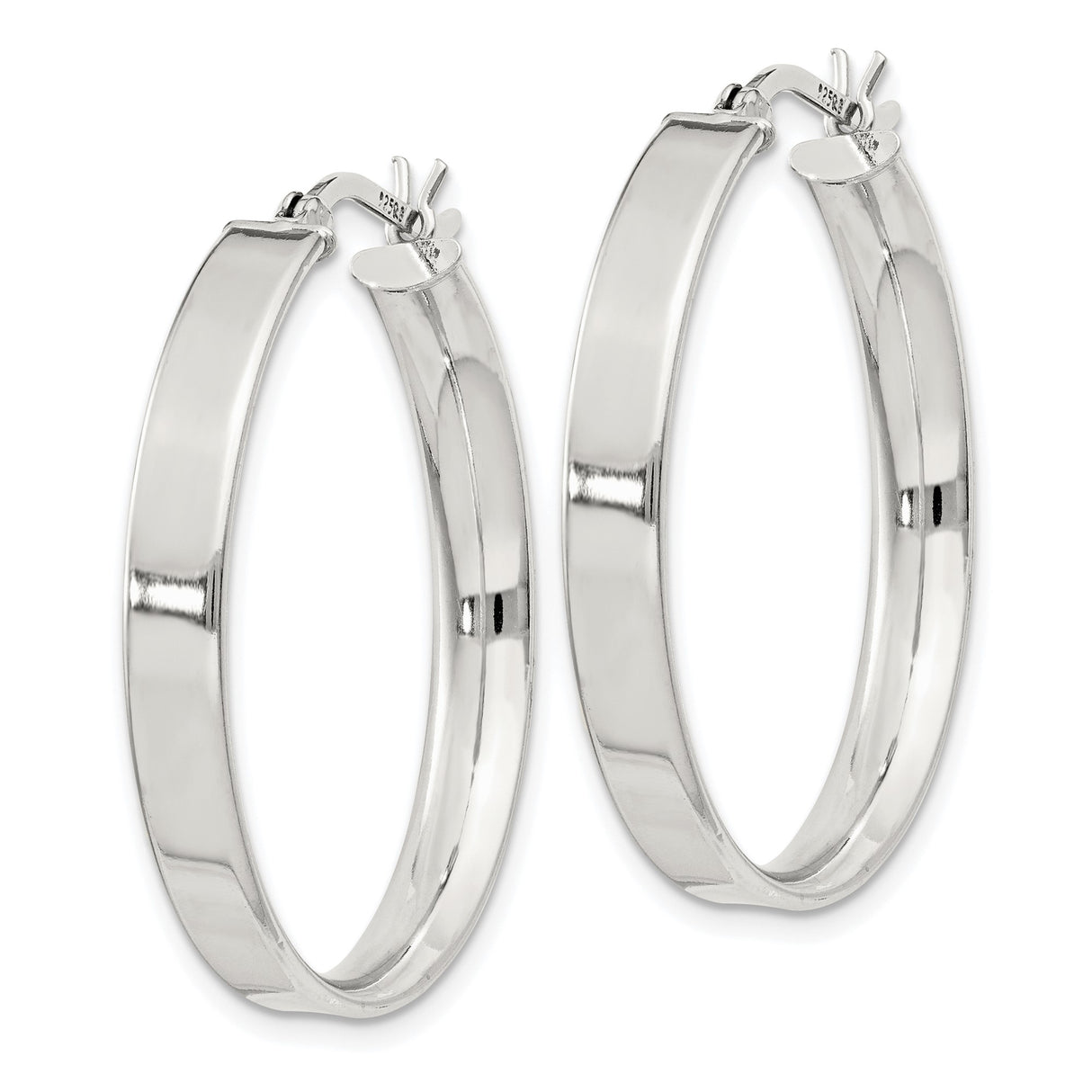 Sterling Silver Hoop Earrings, High Polish Round Hoops with Latch Back Closure