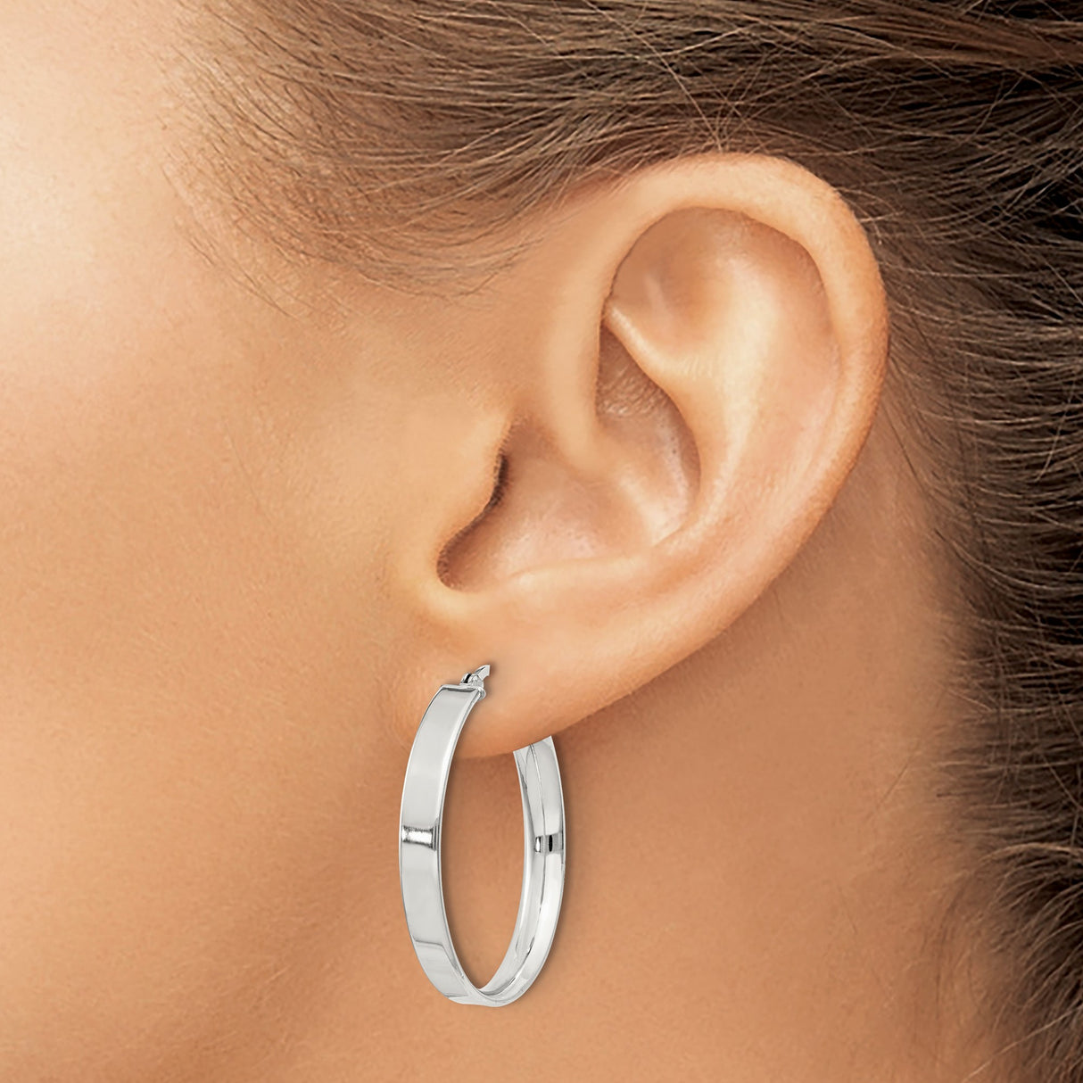 Sterling Silver Hoop Earrings, High Polish Round Hoops with Latch Back Closure