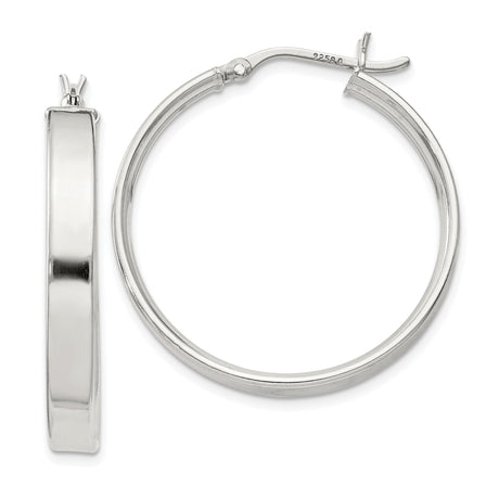 Sterling Silver Hoop Earrings, High Polish Round Hoops with Latch Back Closure