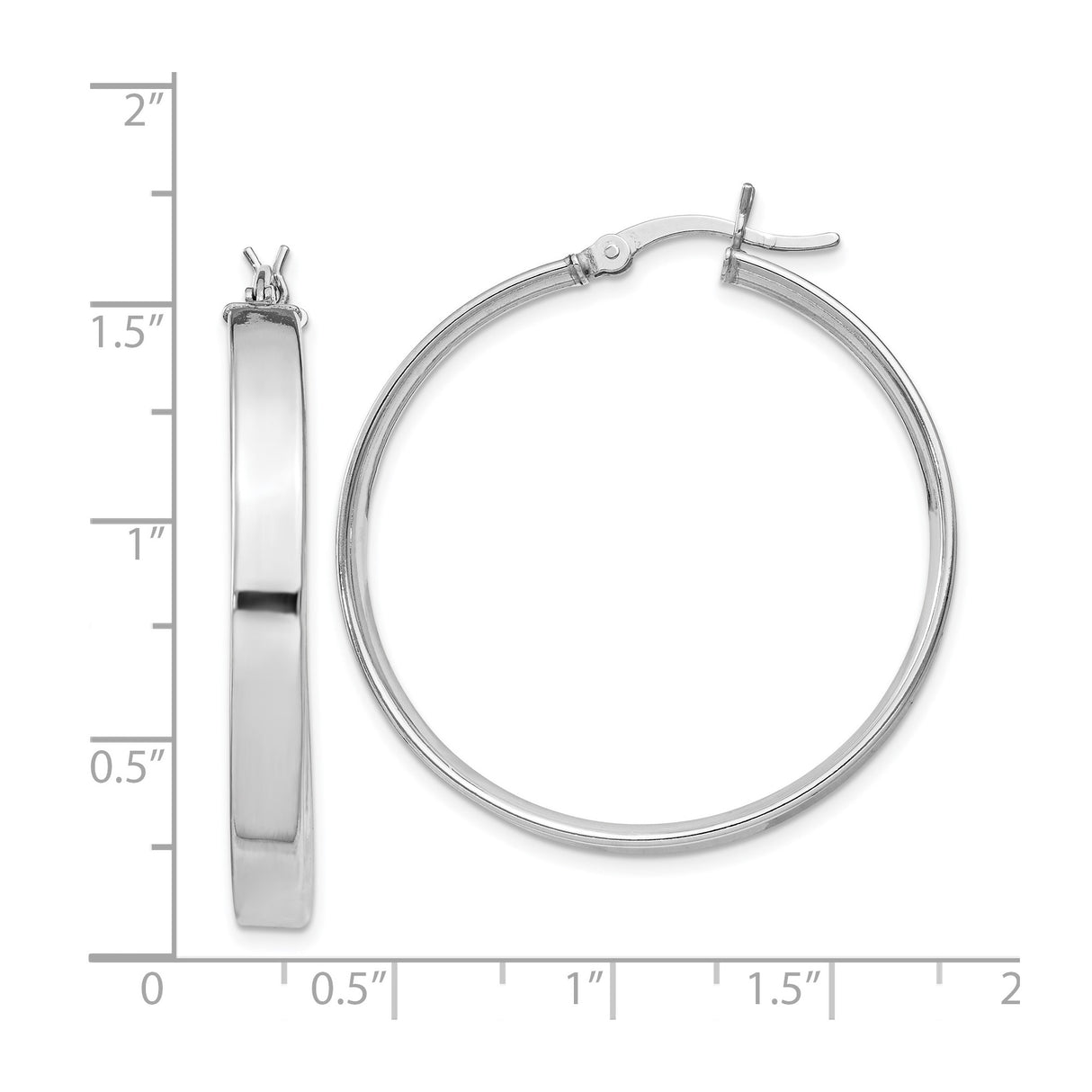 Sterling Silver Hoop Earrings with Latch-Back Closure, Square Tube Design, Polished Finish