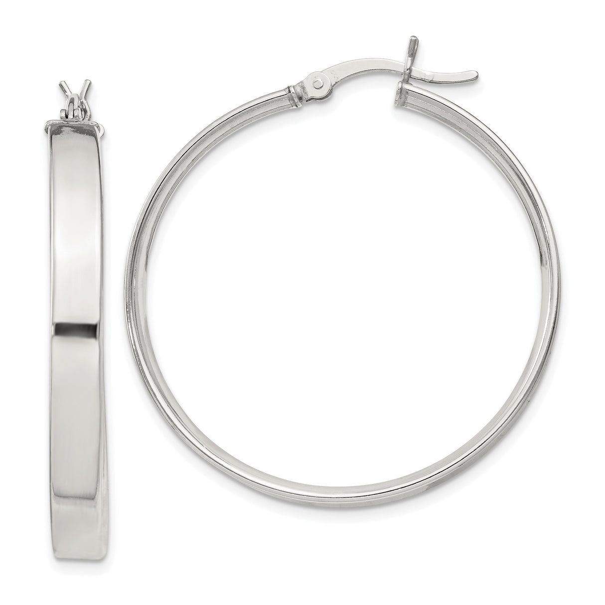 Sterling Silver Hoop Earrings, Polished Finish, Classic Round Latch-Back Style for Women
