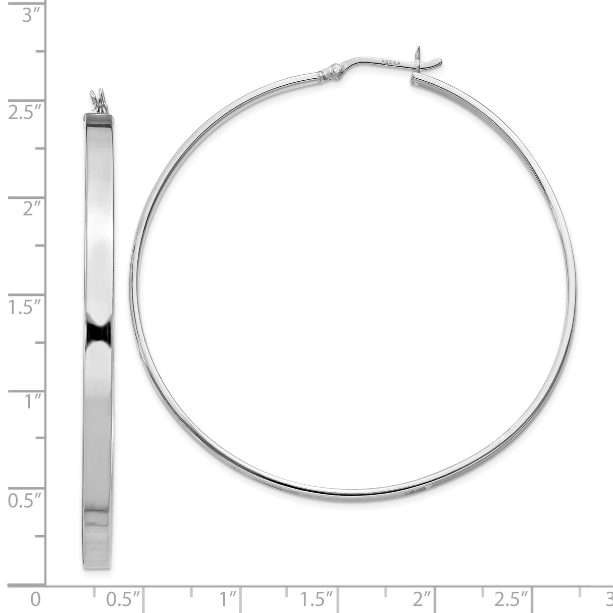 Sterling Silver Hoop Earrings, Large Lightweight Round Hoops with High Polish Finish