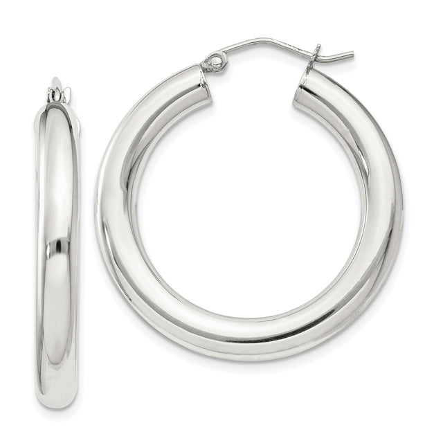 Sterling Silver Hoop Earrings, Classic Round Polished Design, Lightweight Minimalist Style